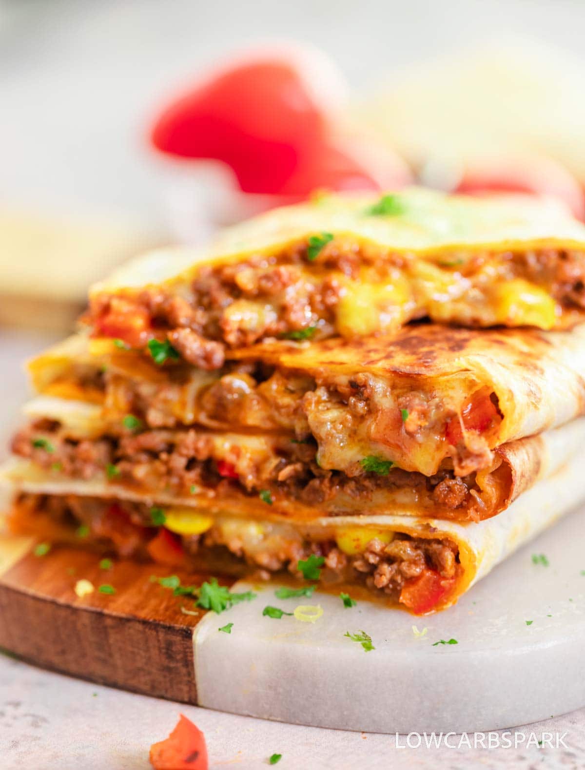 Beef Quesadilla with Crispy Low-Carb Tortillas and Monterey Jack