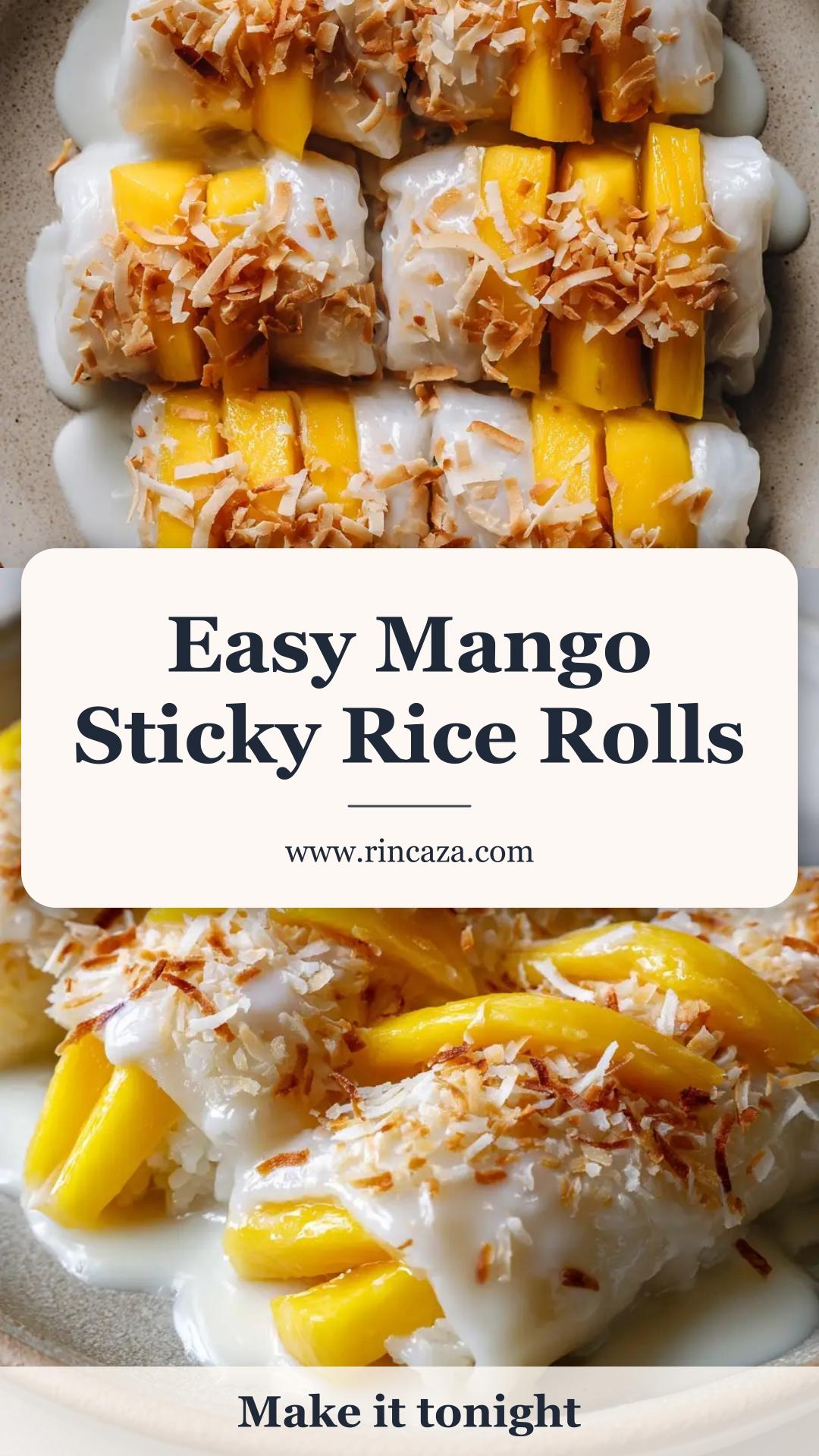 Mango Sticky Rice Rolls with Toasted Coconut and Coconut Drizzle — pin 1