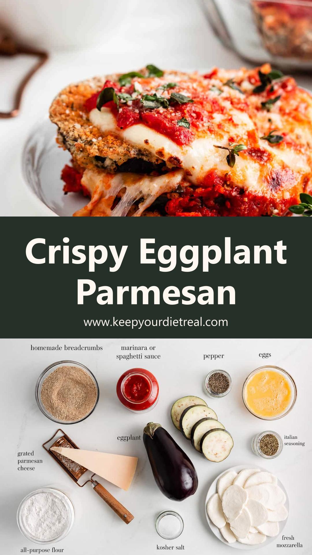 Baked Eggplant Parmesan with Crispy Breaded Eggplant and Mozzarella — pin 3
