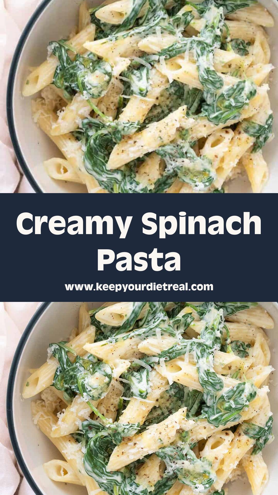 Pasta with Spinach Sauce: Creamy Garlic Parmesan Weeknight Dinner — pin 3