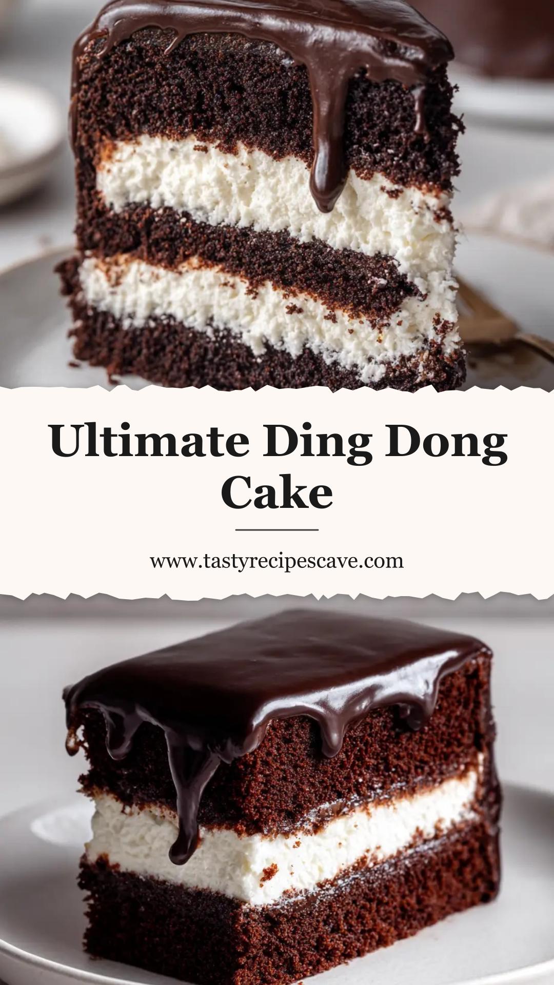 Ding Dong Cake with Marshmallow Filling and Dark Chocolate Ganache — pin 1