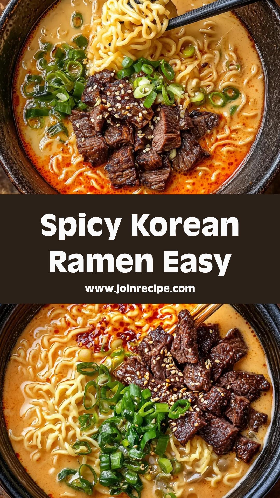 Spicy Korean Ramen with Grilled Beef and Creamy Sauce — pin 1