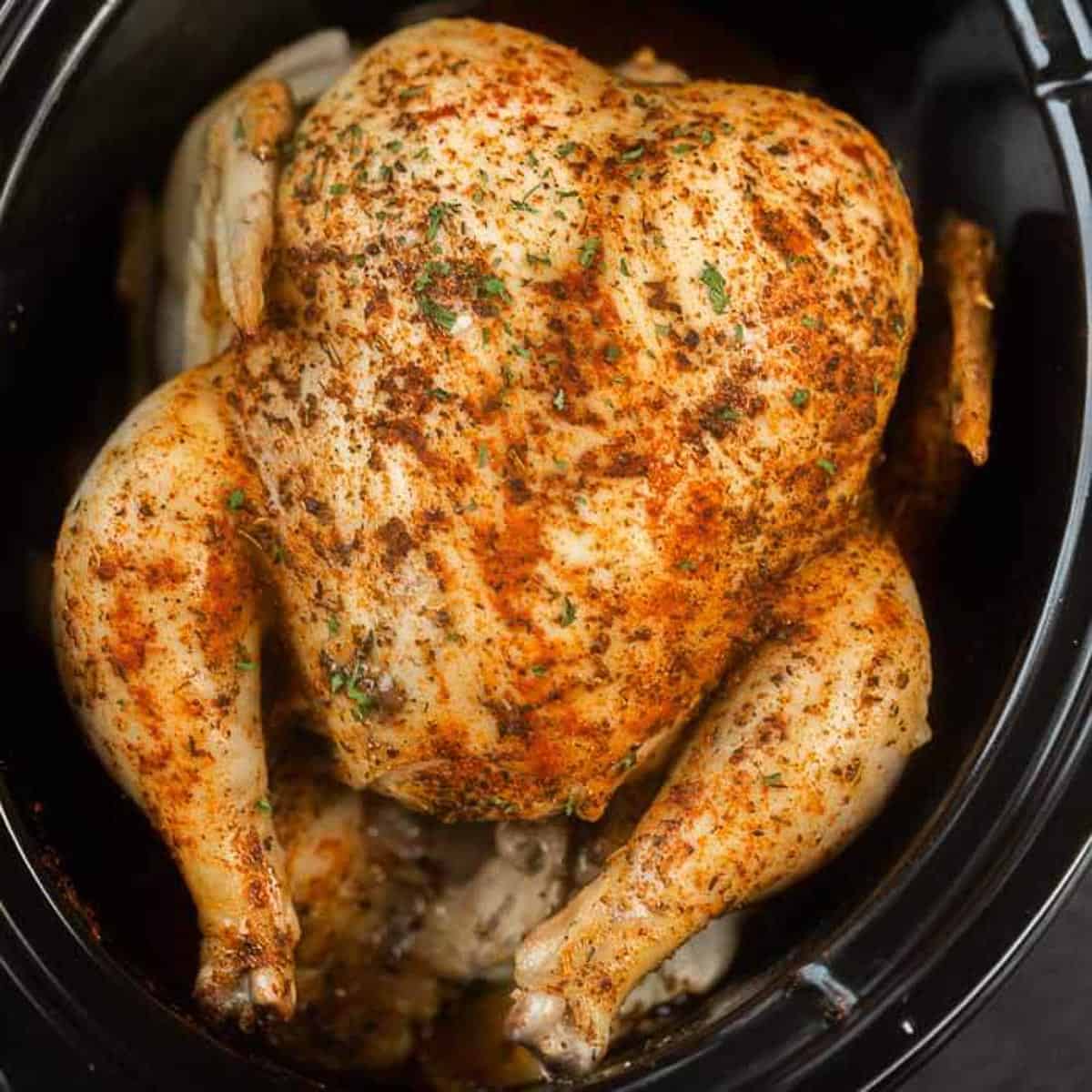 Crockpot Whole Chicken with Tender Juicy Meat and Seasoned Skin
