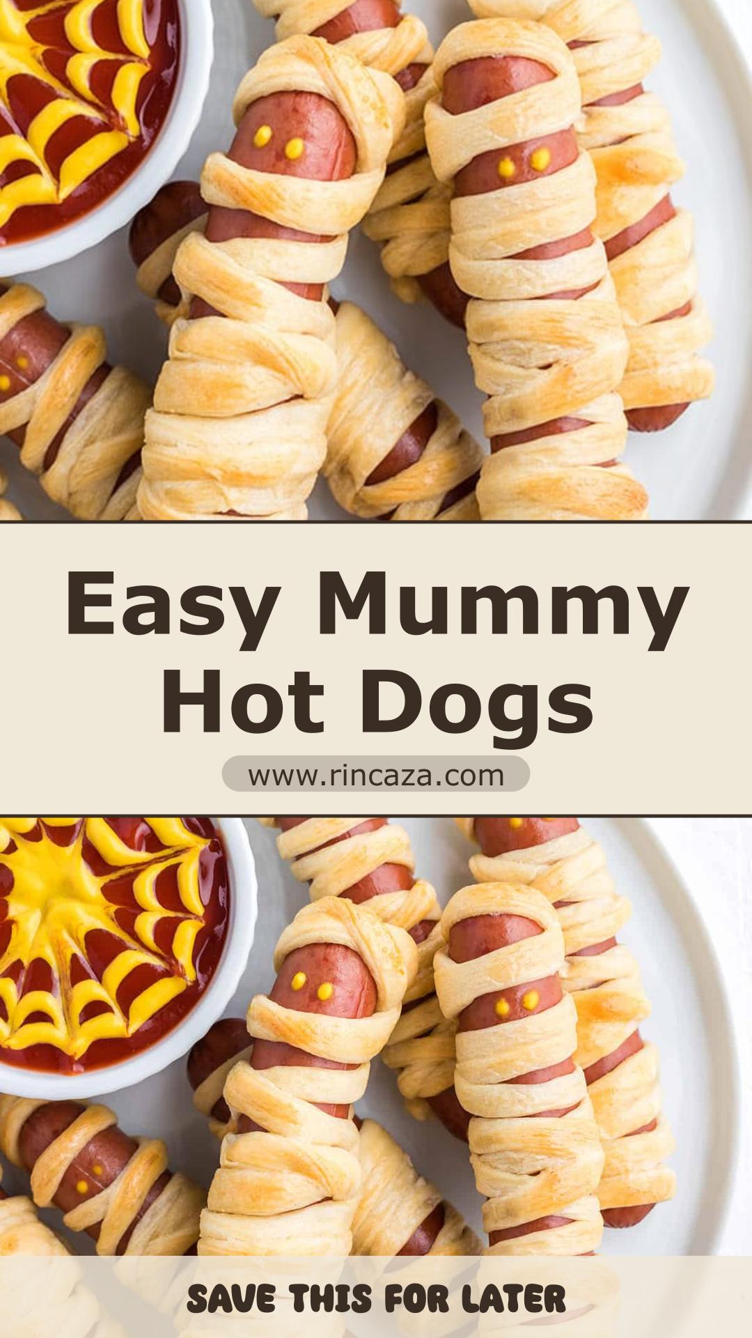 Mummy Hot Dogs with Golden Crescent Roll Bandages — pin 3
