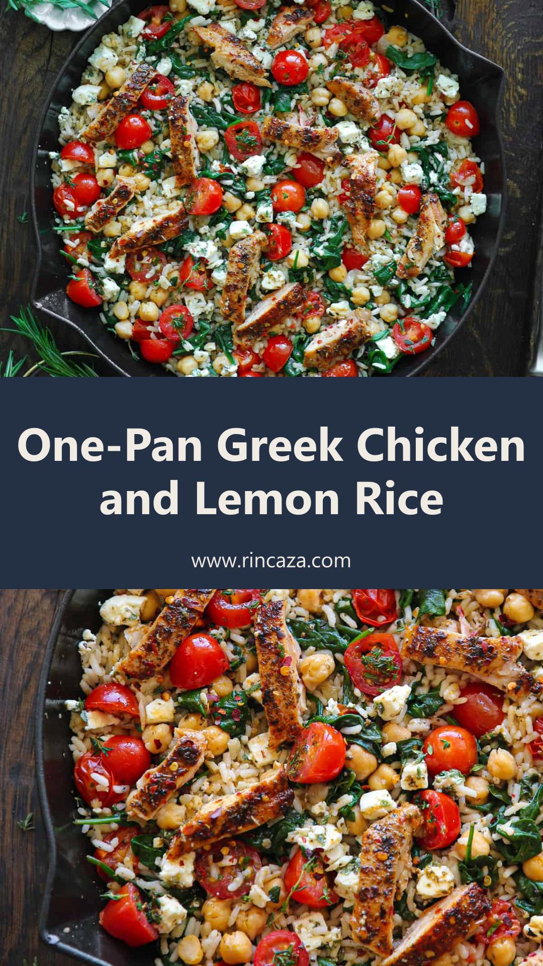 Greek Chicken and Lemon Rice with Feta, Chickpeas, and Spinach — pin 2