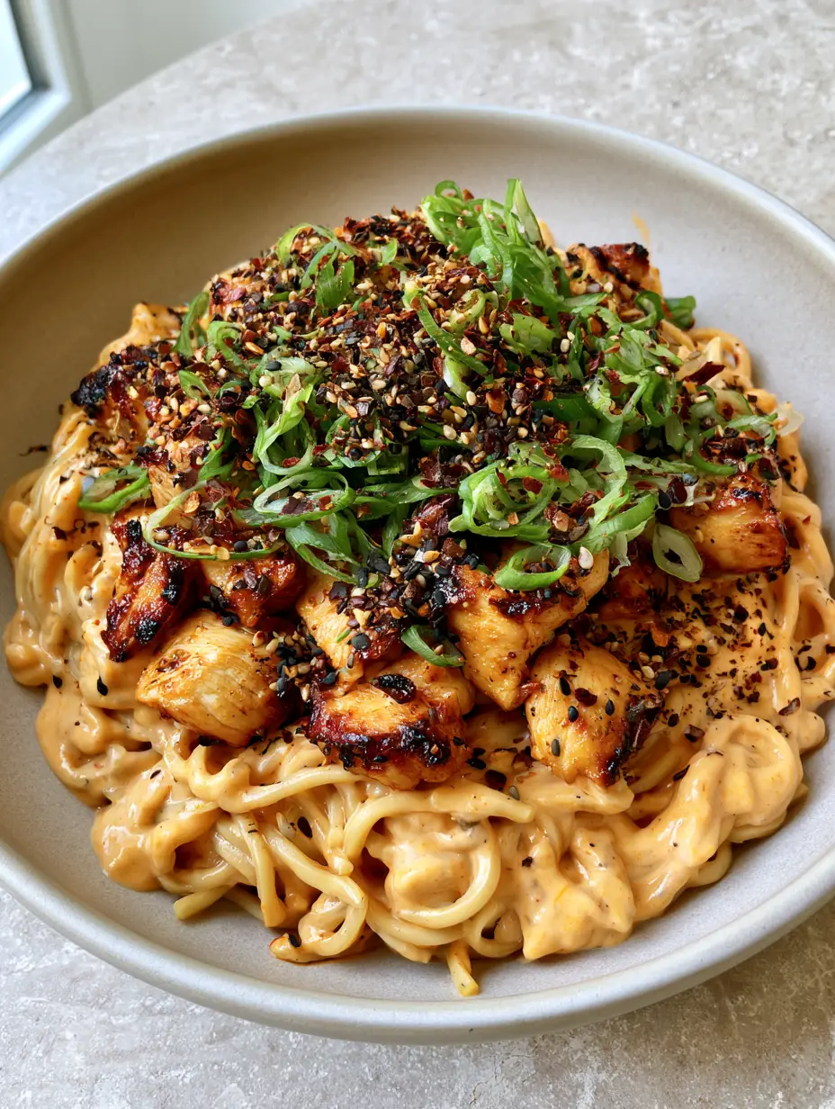 Bang Bang Chicken Noodles with Creamy Chili Sauce