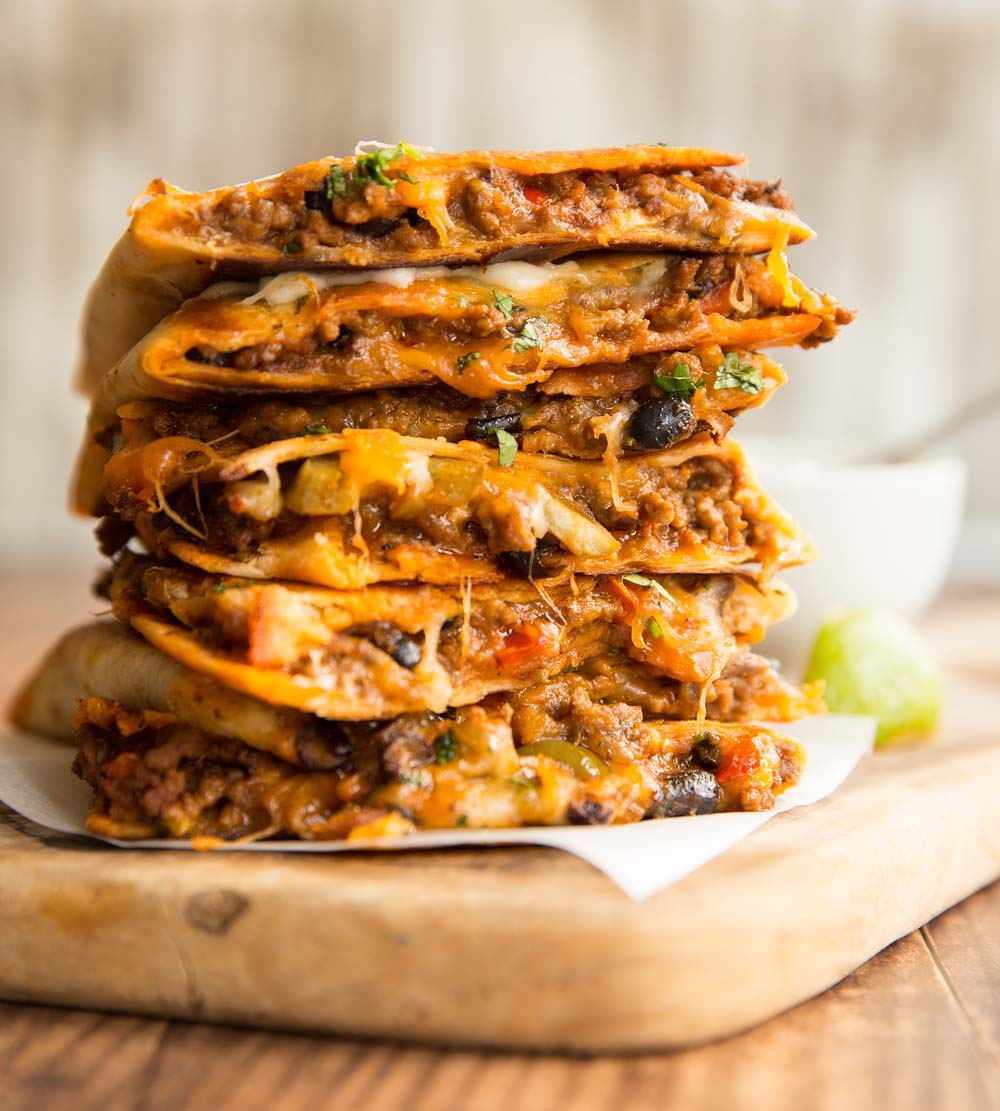 Cheesy Ground Beef Quesadillas with Juicy Black Bean Filling