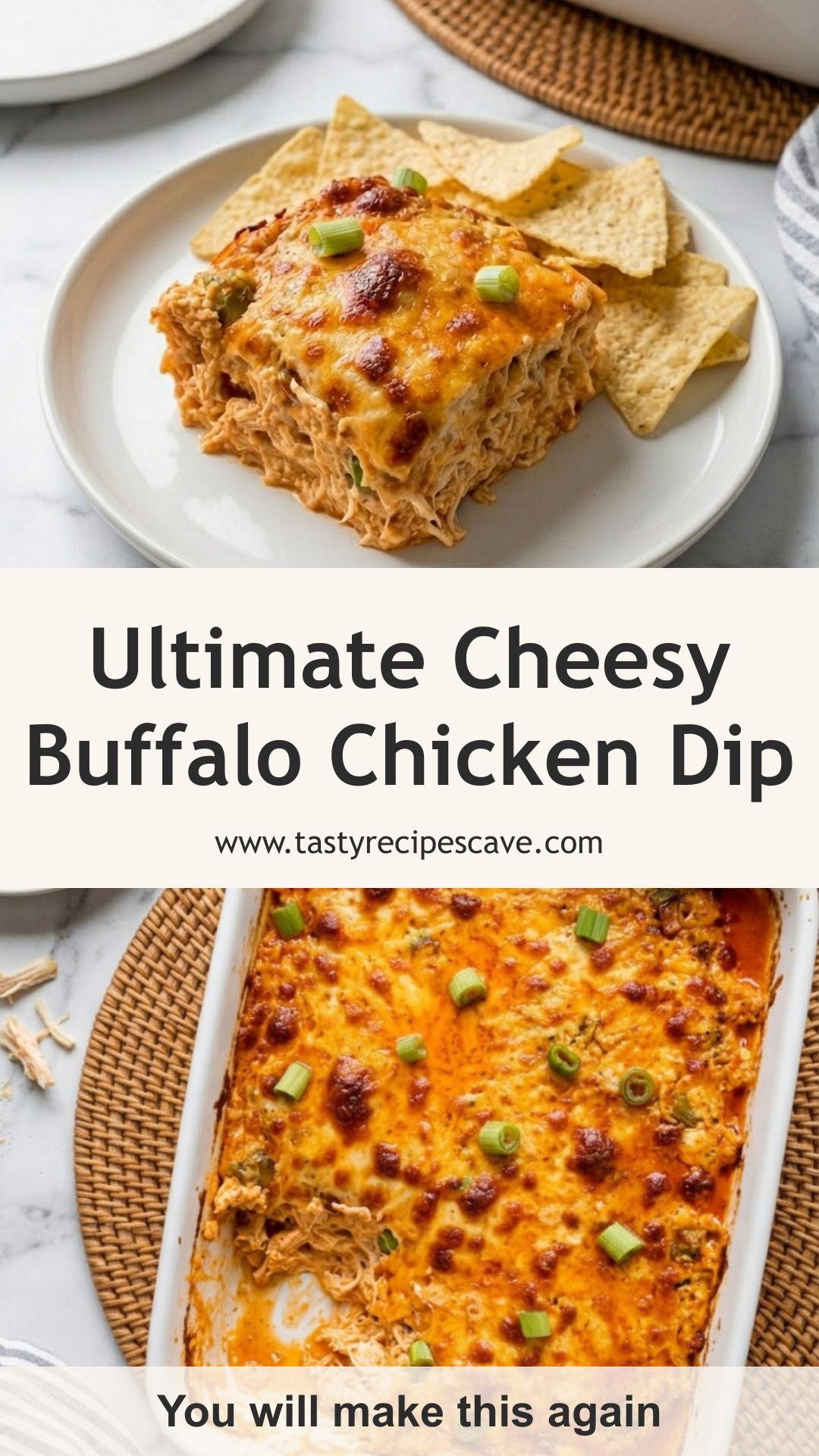 Cheesy Buffalo Chicken Dip with Rotisserie Chicken and Bubbly Cheese — pin 3