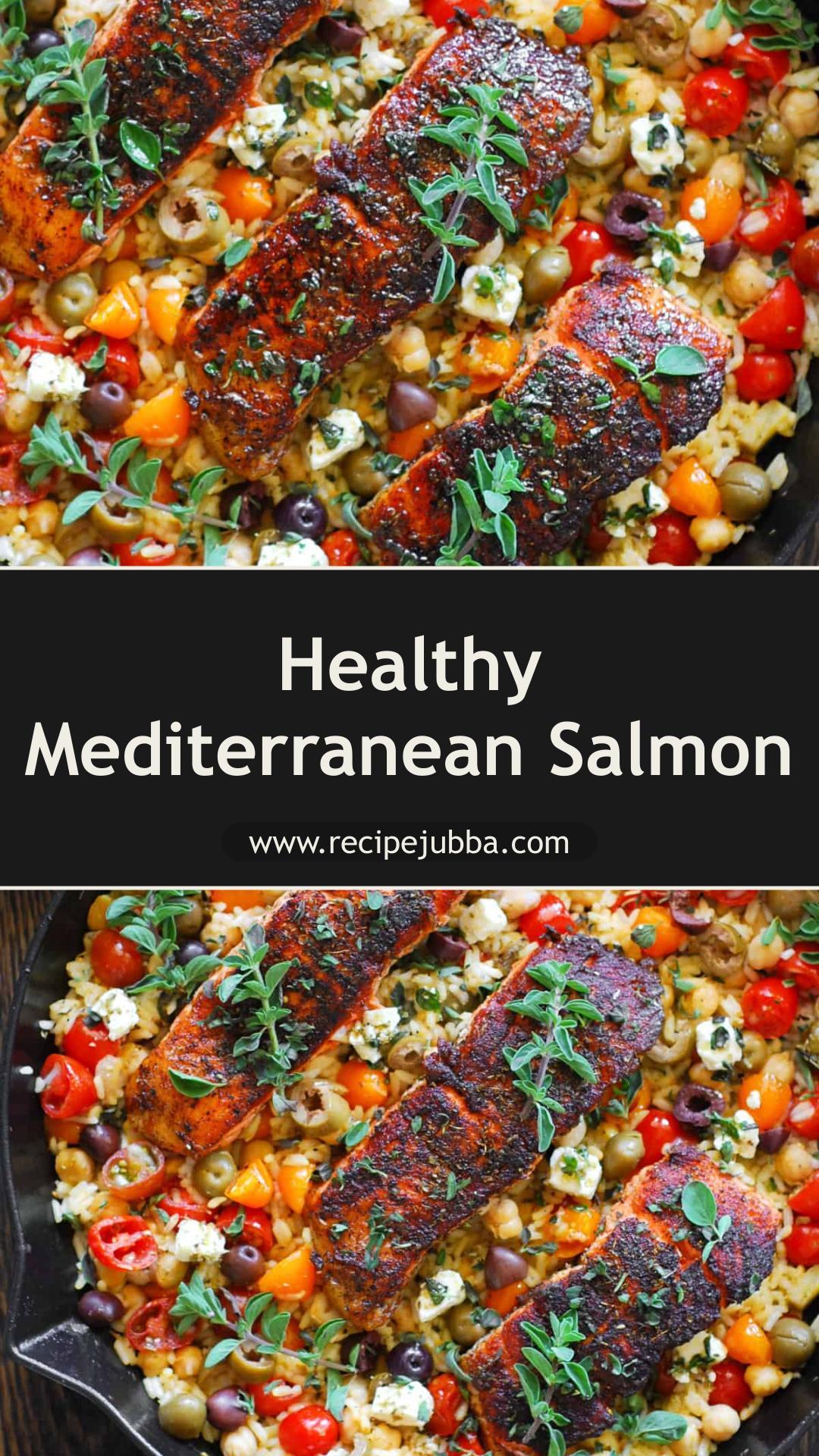 Mediterranean Salmon with Lemon Chickpea Rice and Feta — pin 1