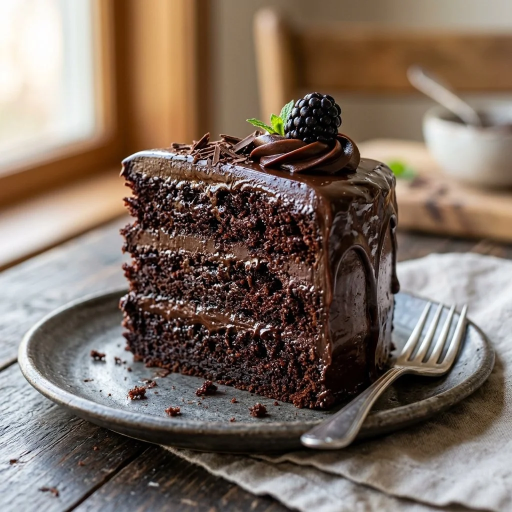 Chocolate Ganache Cake with Moist Cocoa Layers and Glossy Dark Chocolate