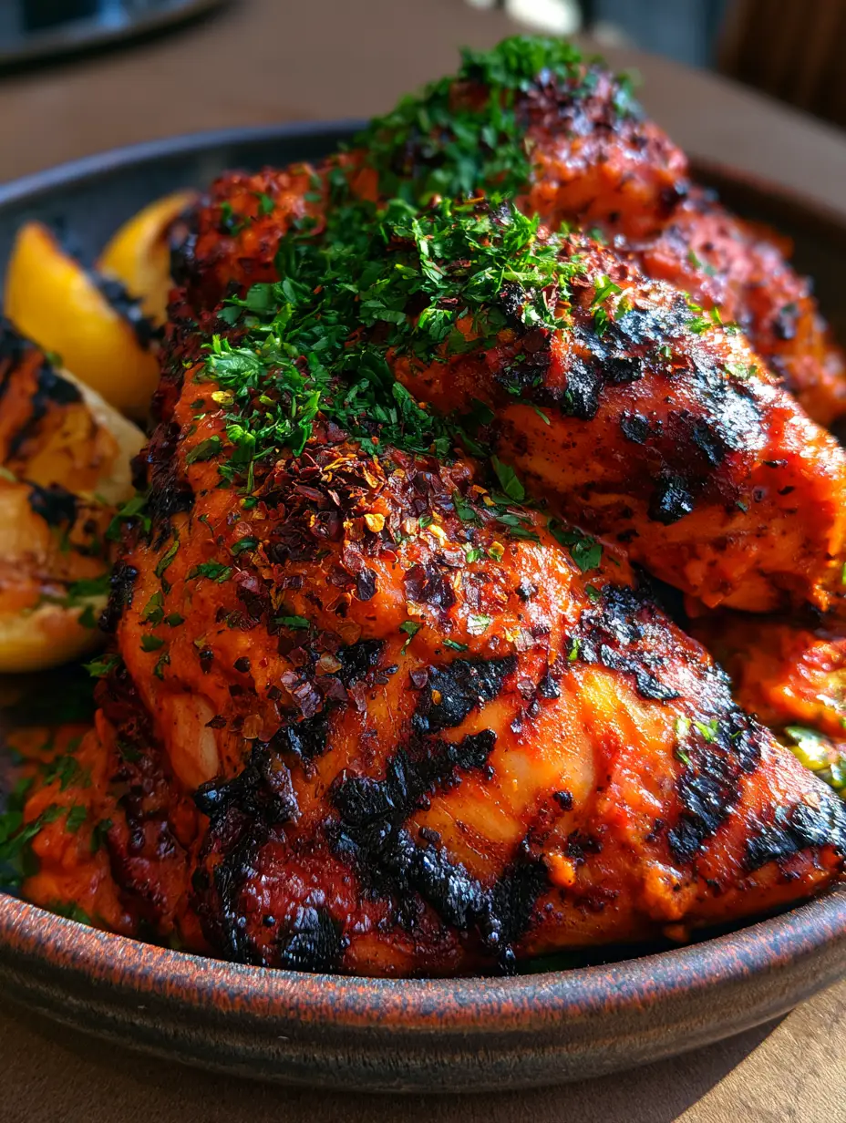 Portuguese Grilled Chicken with Spicy Piri Piri Glaze and Charred Lemon