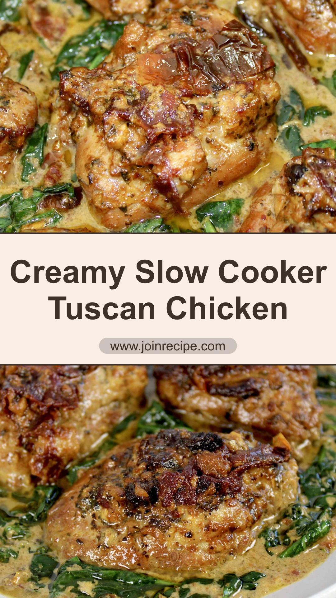 Slow Cooker Tuscan Chicken with Sun-Dried Tomato Spinach Cream Sauce — pin 2