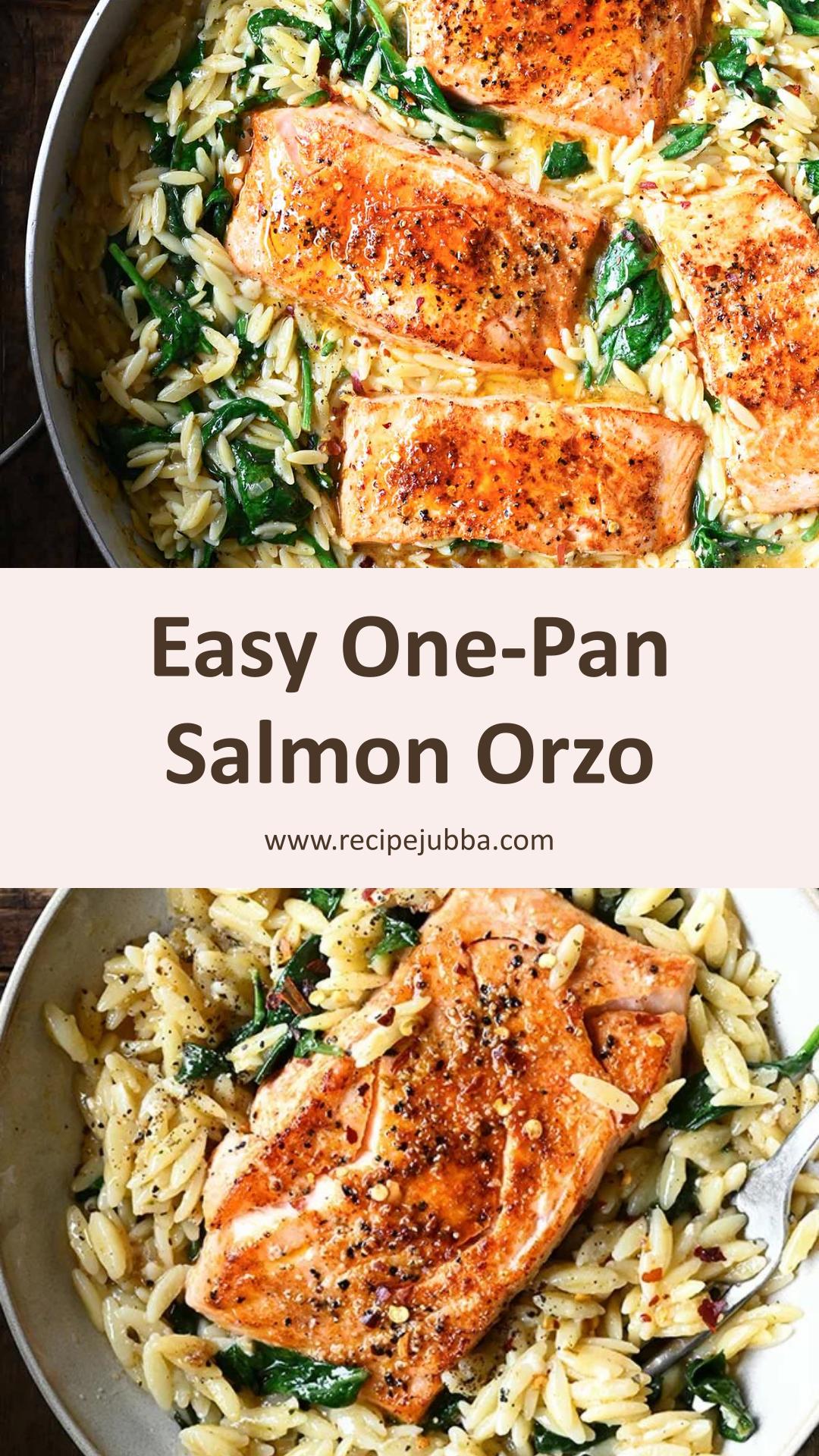 One Skillet Salmon with Lemon Orzo, Spinach, and Parmesan — pin 1