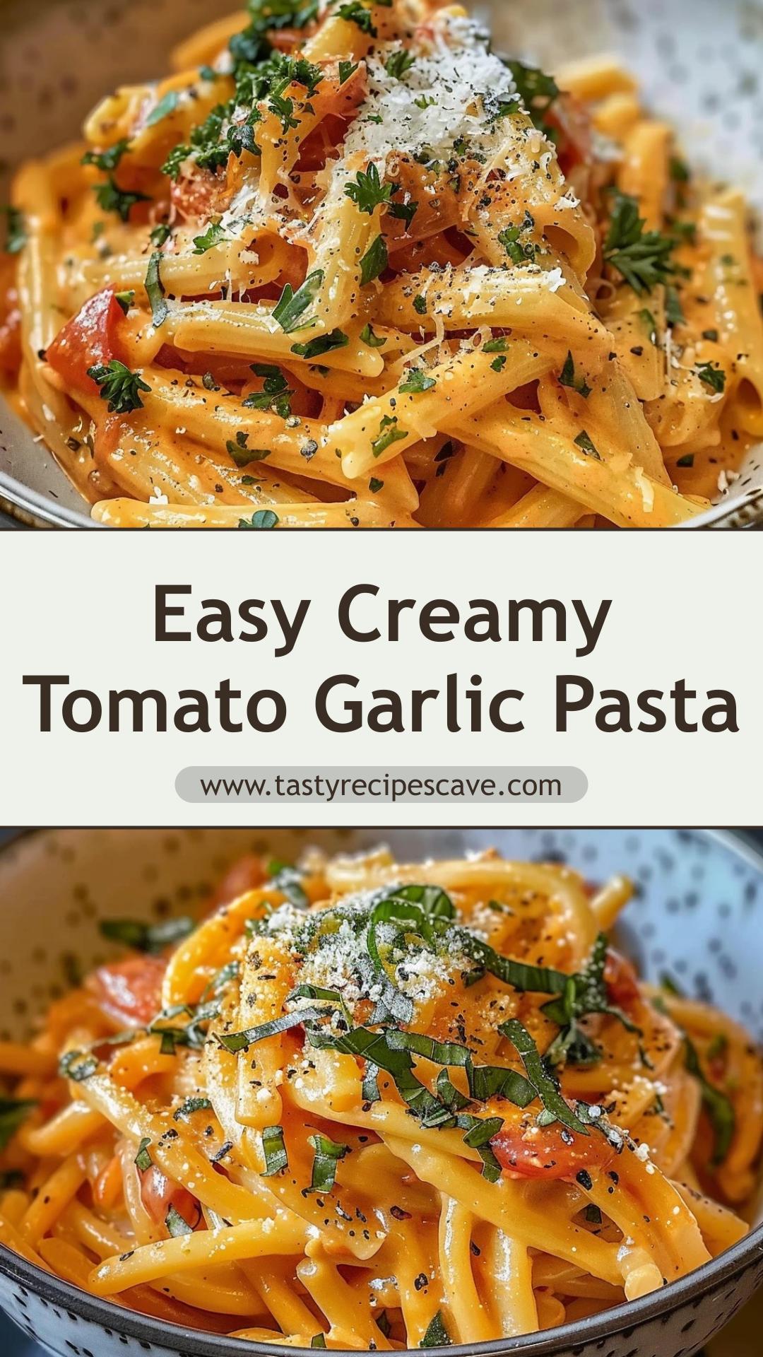 Creamy Tomato Garlic Pasta with Parmesan and Fresh Basil — pin 4