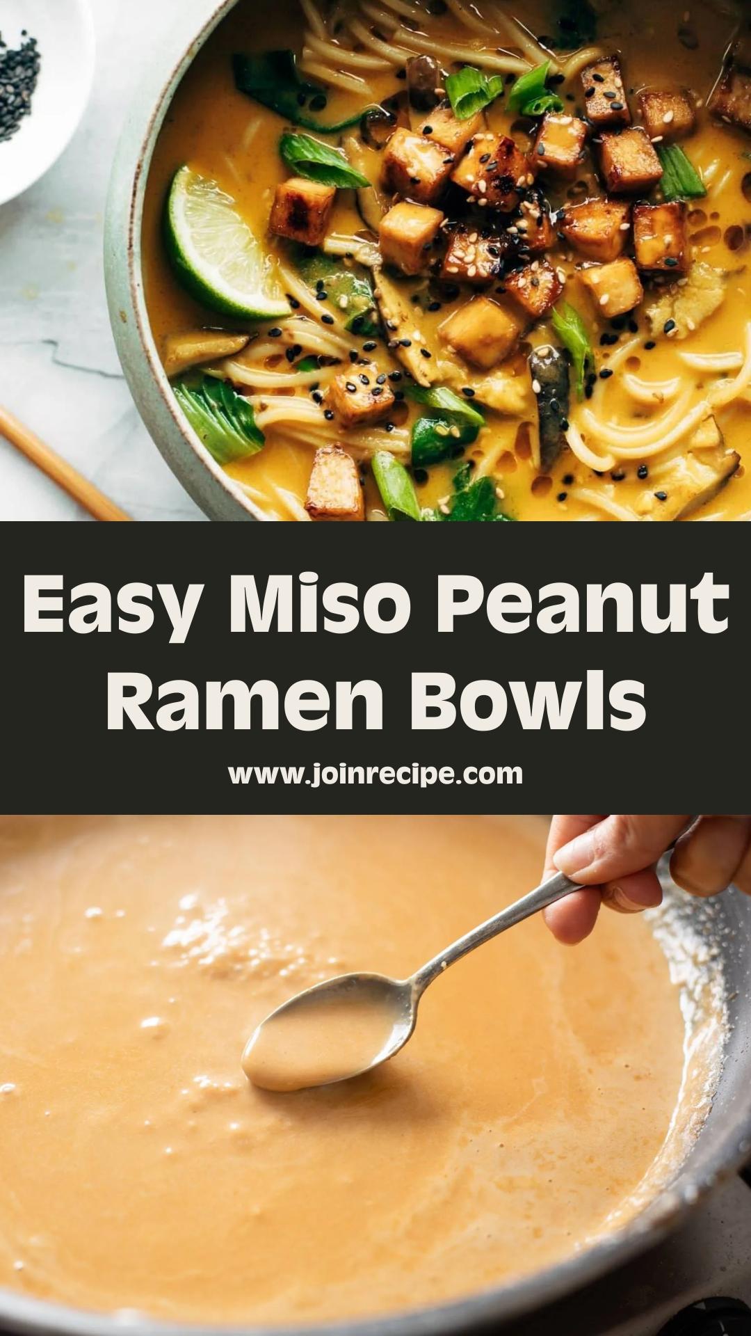 Miso Peanut Ramen Bowls with Crispy Teriyaki Tofu — pin 1