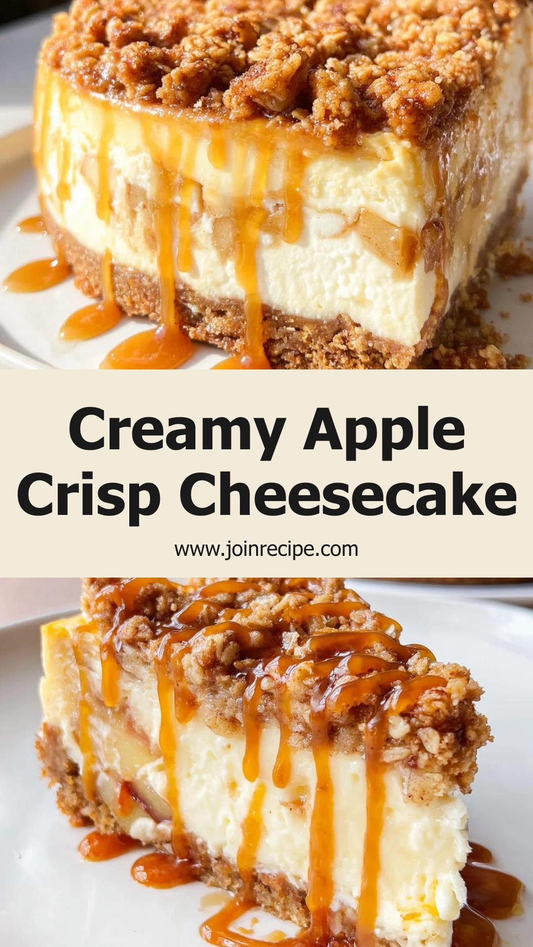 Apple Crisp Cheesecake: Creamy Cheesecake with Cinnamon Apples and Oat Topping — pin 2