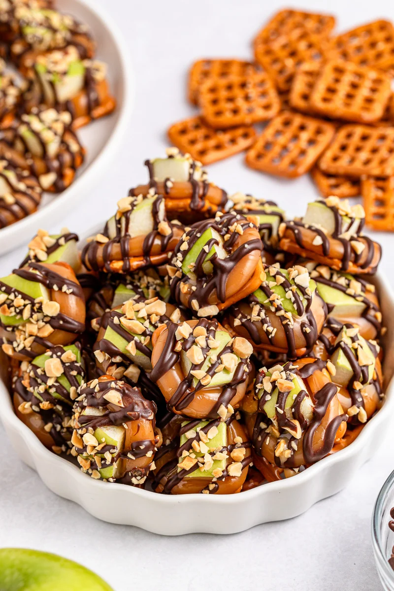 Caramel Apple Pretzel Bites with Tart Apples and Chocolate Drizzle