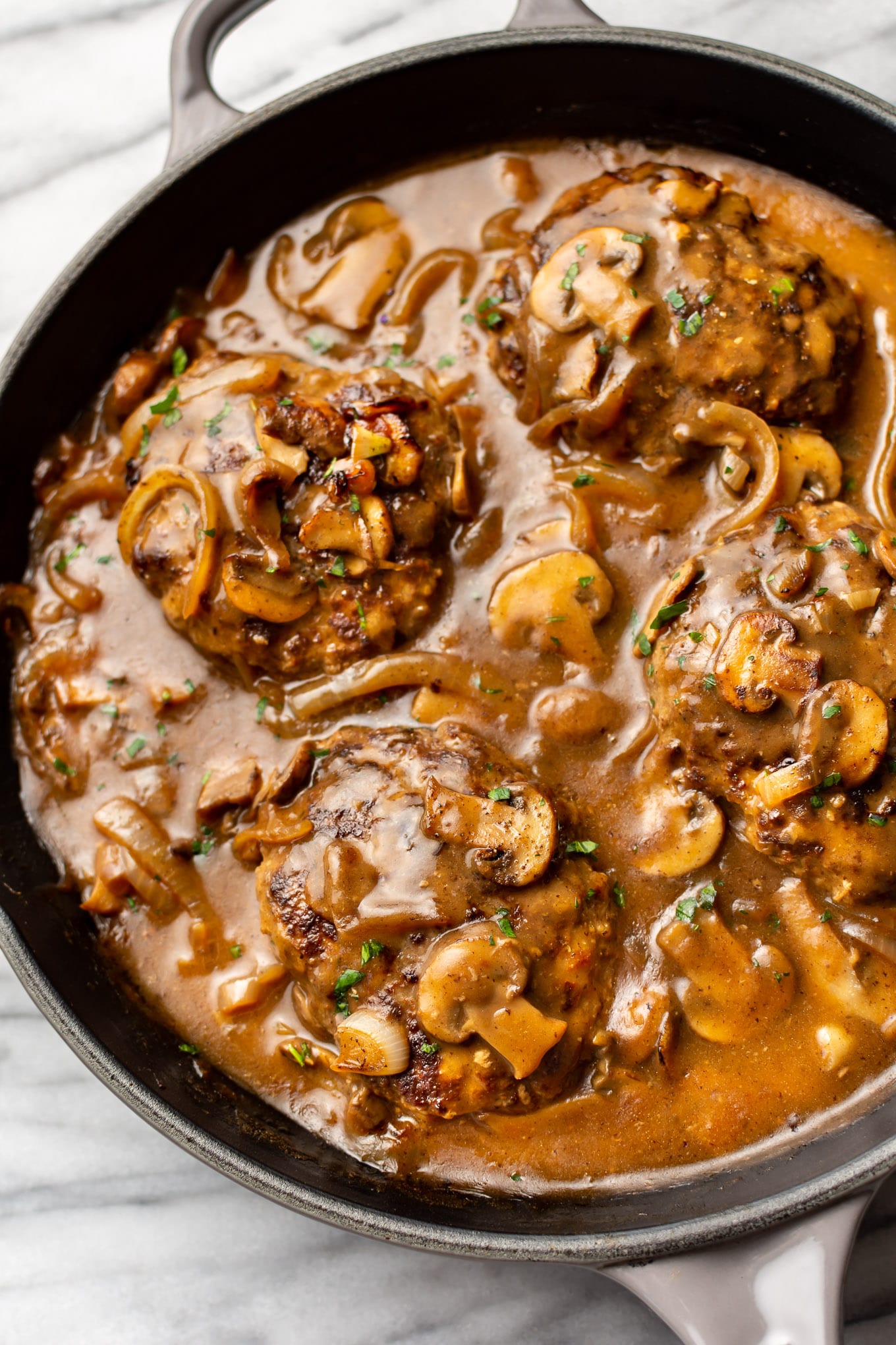 Easy Salisbury Steak with Cremini Mushroom and Onion Gravy