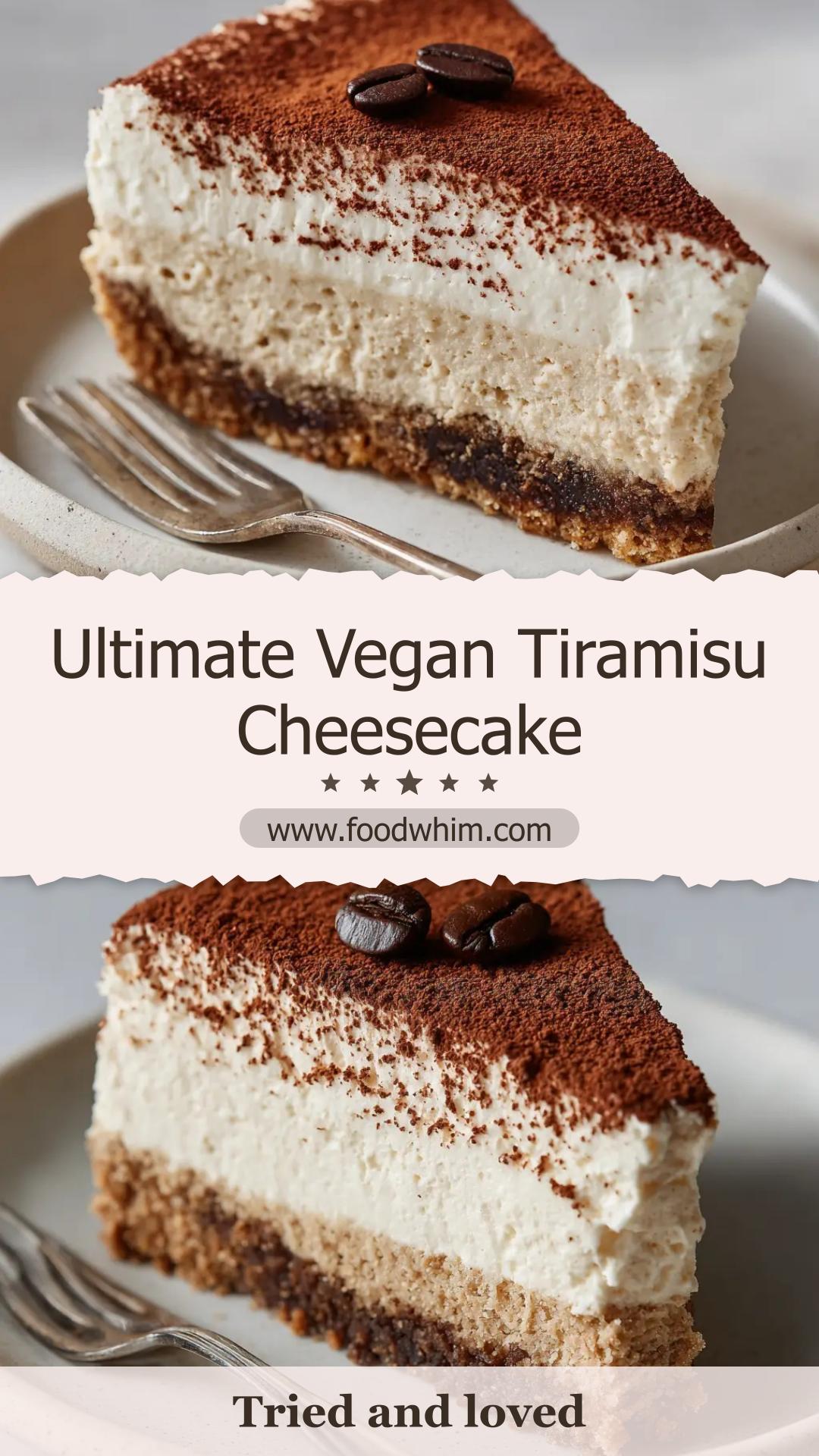 Vegan Tiramisu Cheesecake with Espresso and Cocoa — pin 1