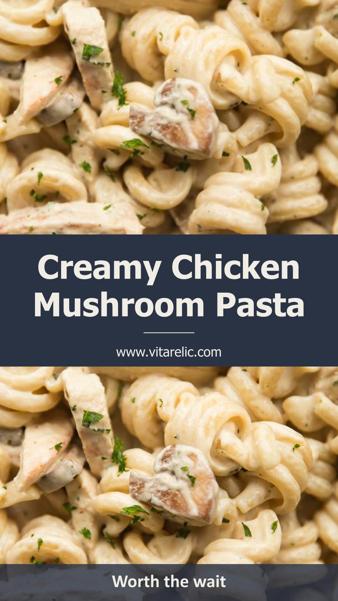 Creamy Chicken and Mushroom Pasta with White Wine and Parmesan — pin 2