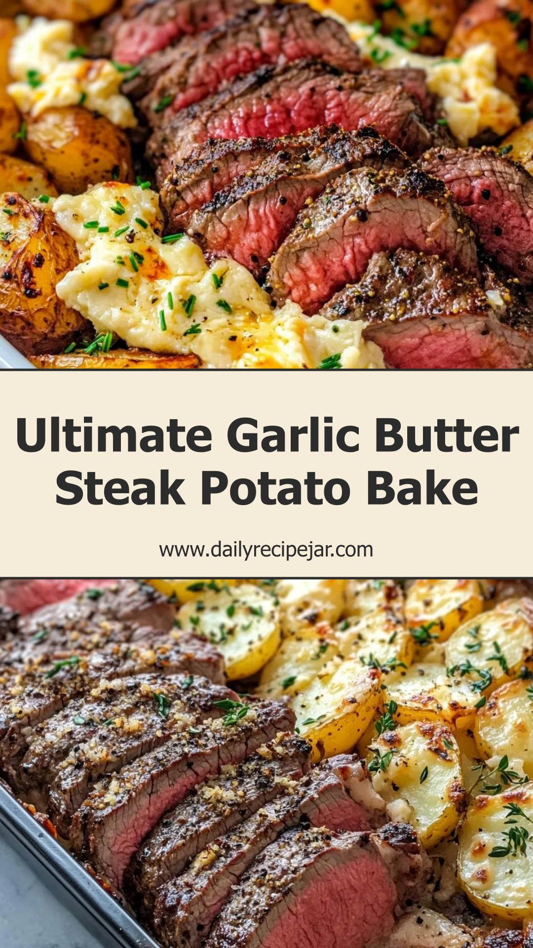 Garlic Butter Steak and Cheddar Potato Bake with Golden Cheddar Crust — pin 3