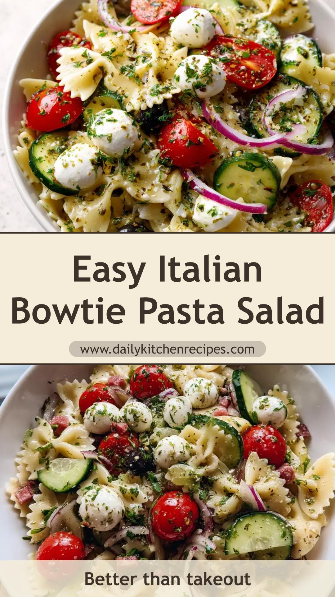 Italian Pasta Salad with Bowties, Salami, and Mozzarella — pin 1