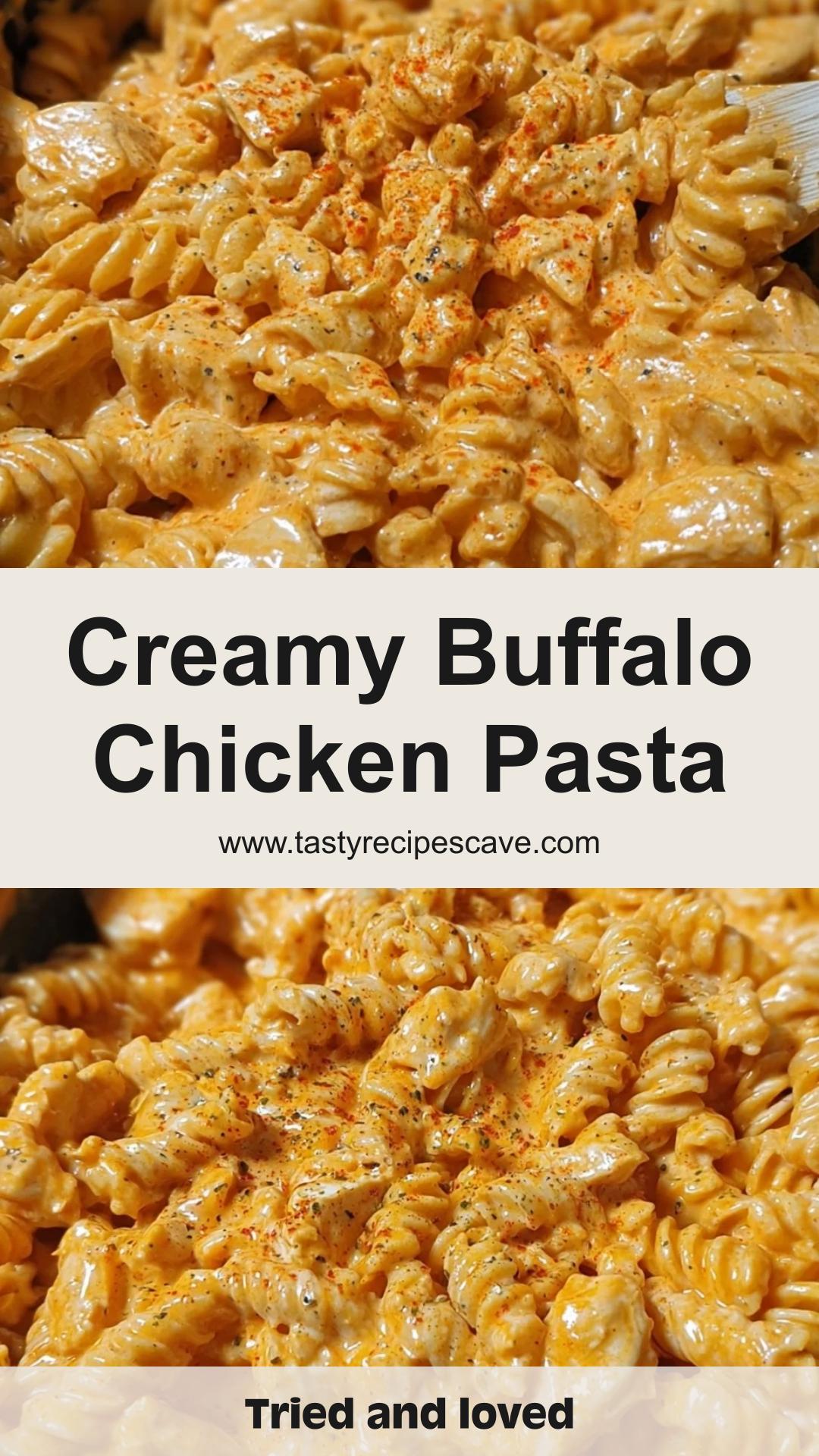 One-Pot Creamy Spicy Buffalo Chicken Pasta with Three Cheeses — pin 2