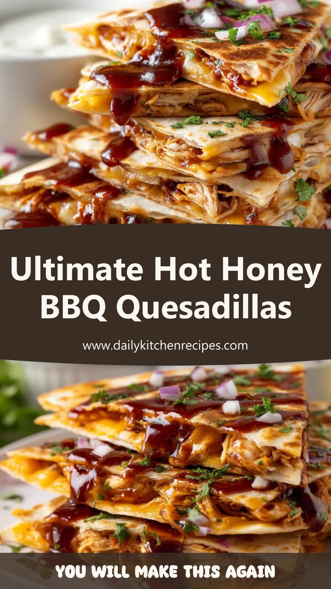 Hot Honey BBQ Chicken Quesadillas with Monterey Jack and Cheddar — pin 1