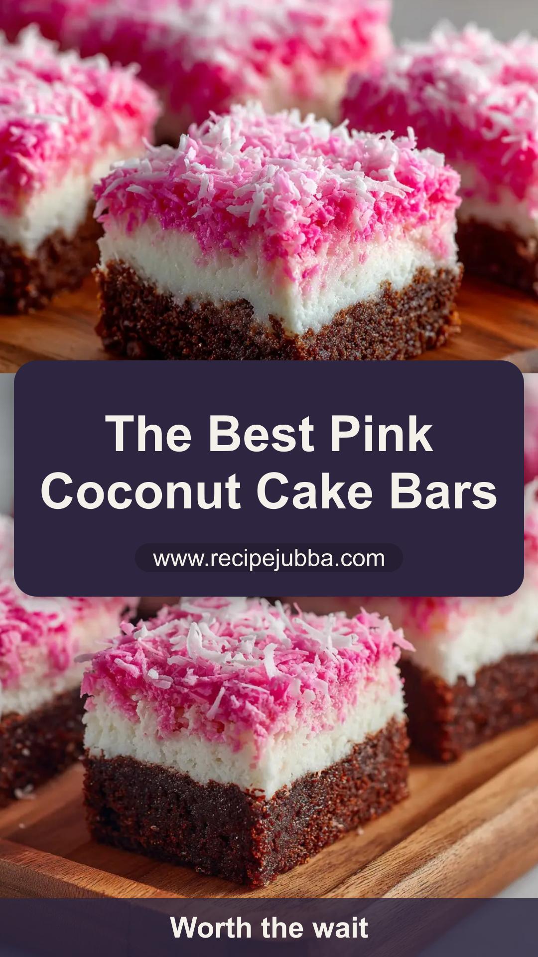 Pink Coconut Snowball Cake Bars with Marshmallow Frosting — pin 1