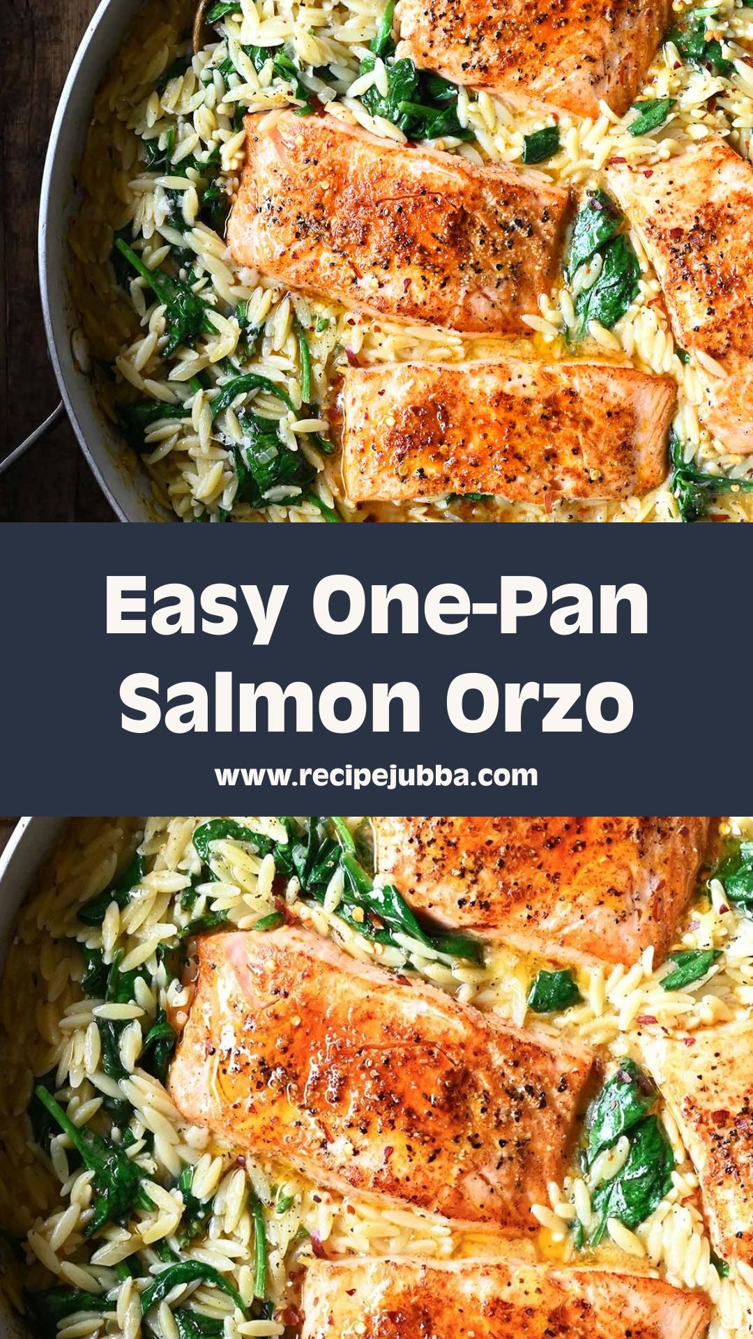 One Skillet Salmon with Lemon Orzo, Spinach, and Parmesan — pin 3