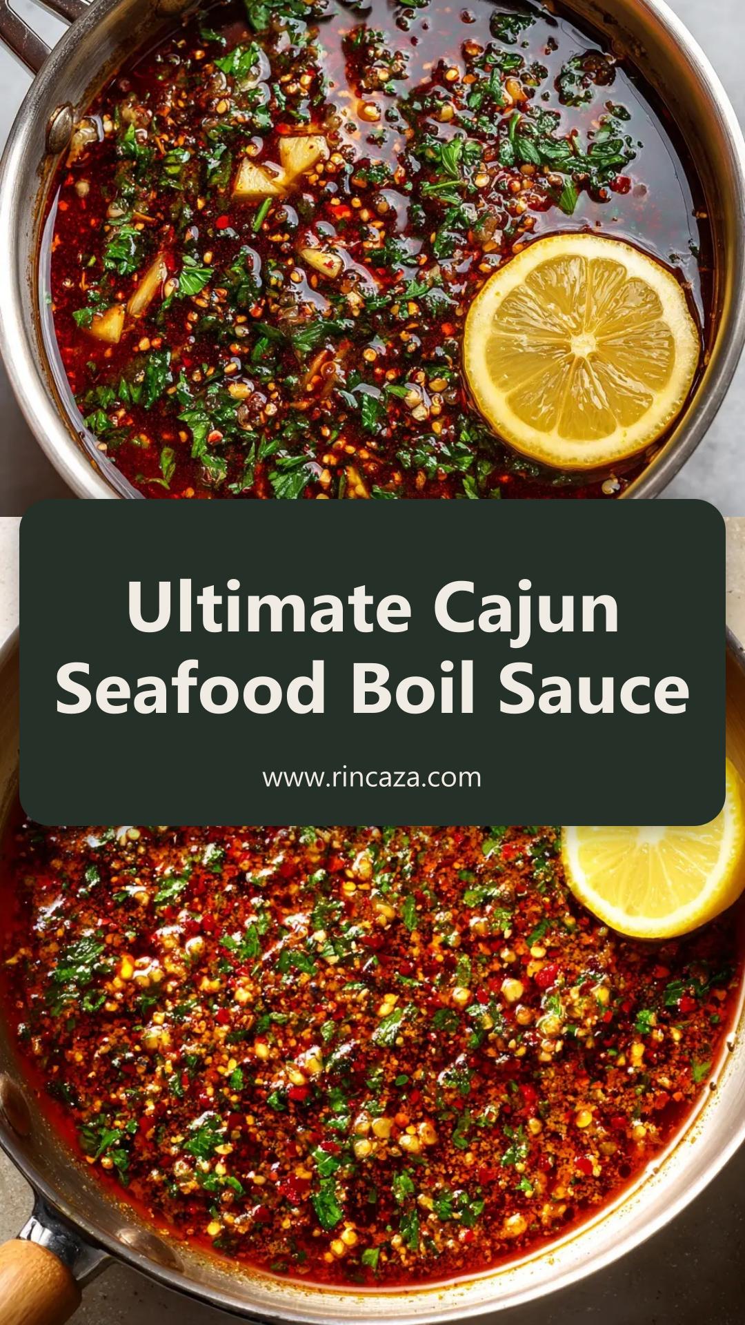 Deep Red-Orange Seafood Boil Sauce with Cajun Garlic Butter — pin 1