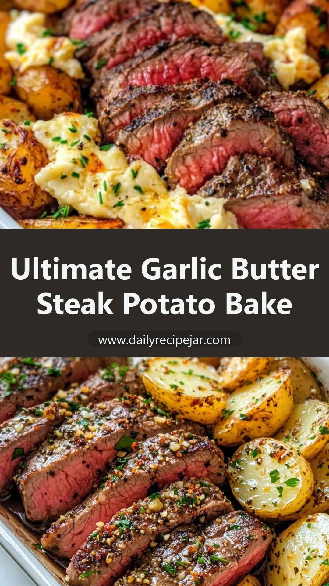 Garlic Butter Steak and Cheddar Potato Bake with Golden Cheddar Crust — pin 2