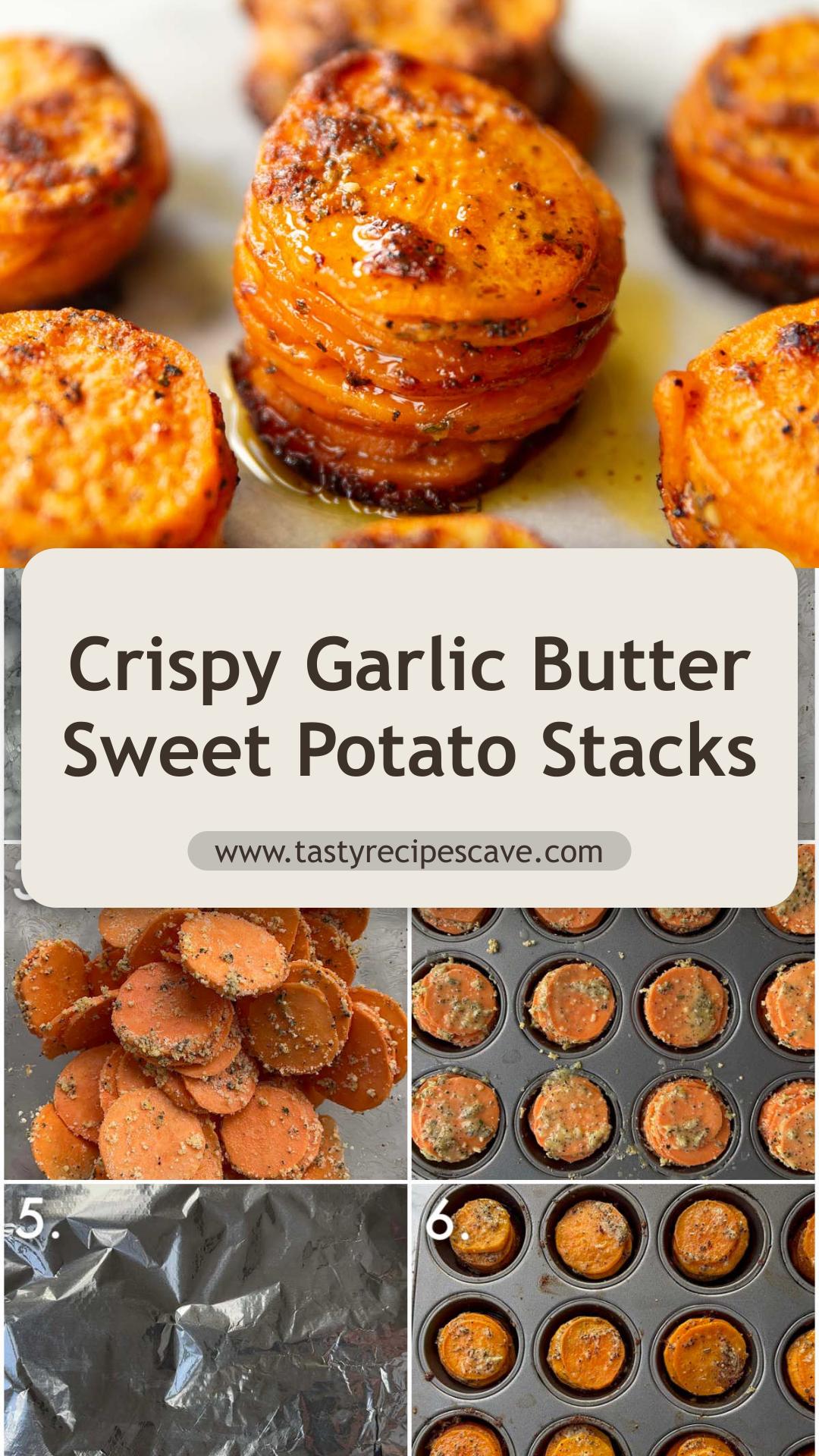 Garlic Butter Sweet Potato Stacks with Parmesan and Rosemary — pin 2