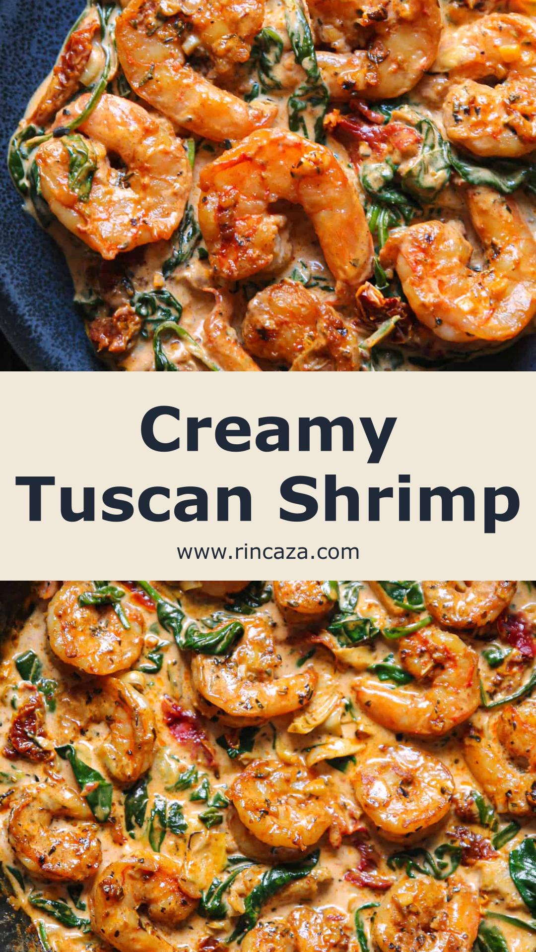 Tuscan Shrimp with Garlic Cream Sauce, Spinach, and Artichokes — pin 2