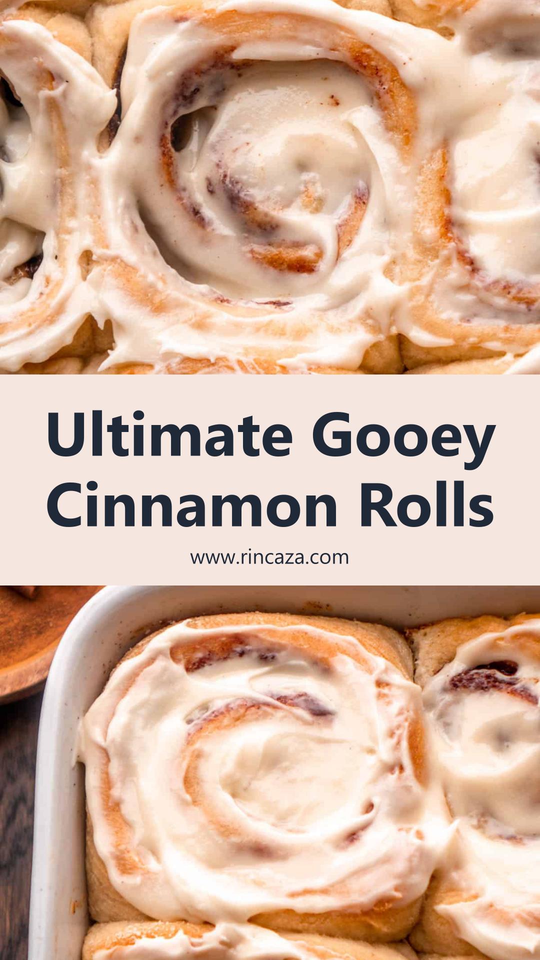 Gooey Cinnamon Rolls with Brown Sugar Caramel and Cream Cheese Frosting — pin 1