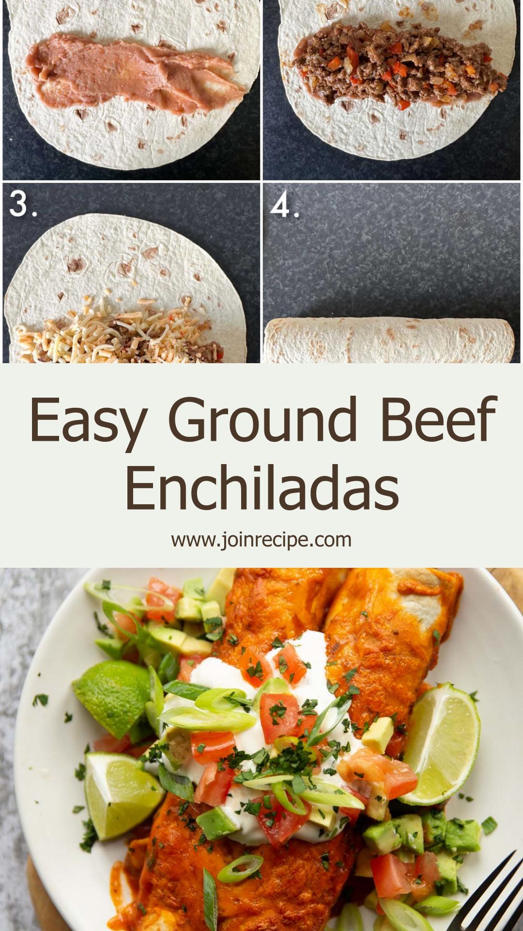 Ground Beef Enchiladas with Homemade Red Sauce and Golden Cheese — pin 1