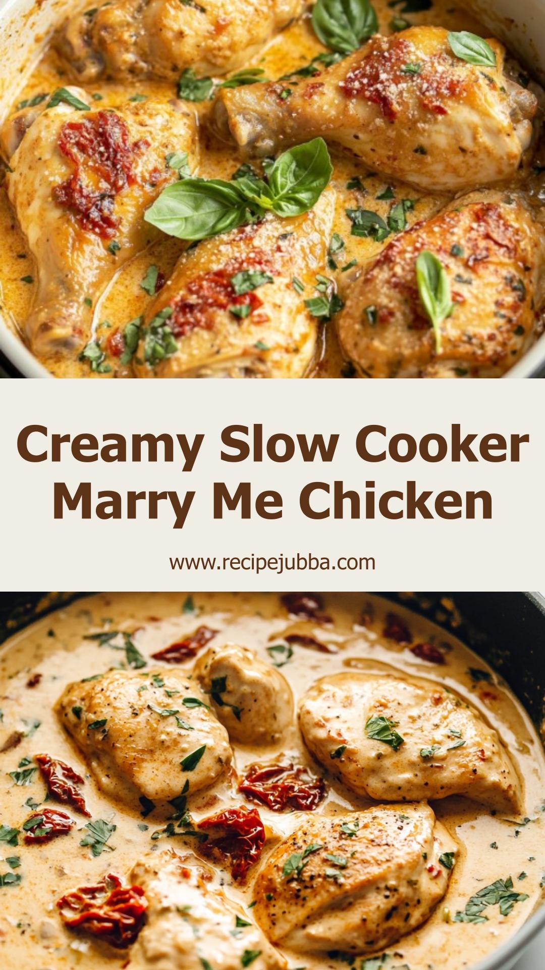 Crockpot Marry Me Chicken with Garlic-Parmesan Sauce and Sun-Dried Tomatoes — pin 1