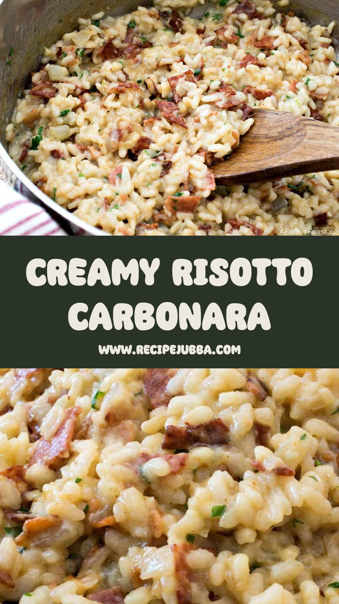 Risotto Carbonara with Smoky Bacon, Genoa Salami, and Creamy Arborio Rice — pin 1