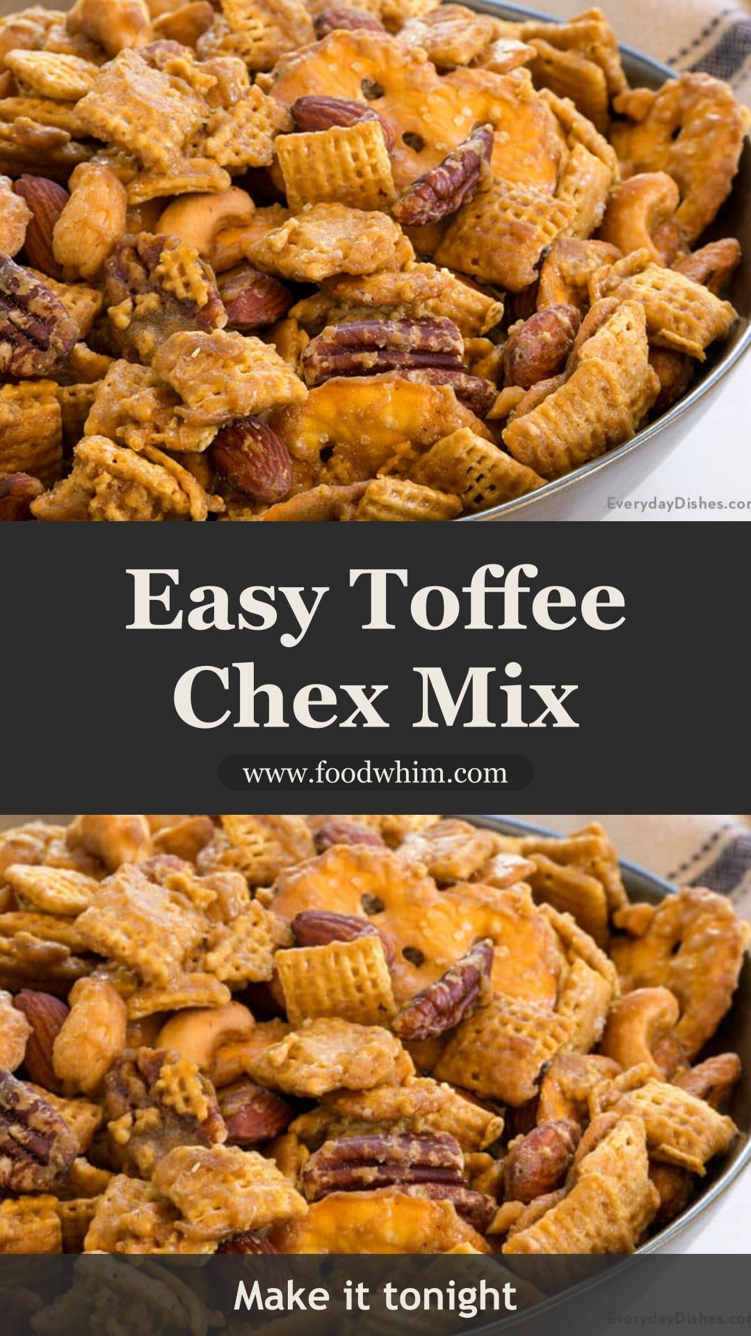 Toffee Chex Mix: Sweet and Salty Make-Ahead Snack Mix — pin 1