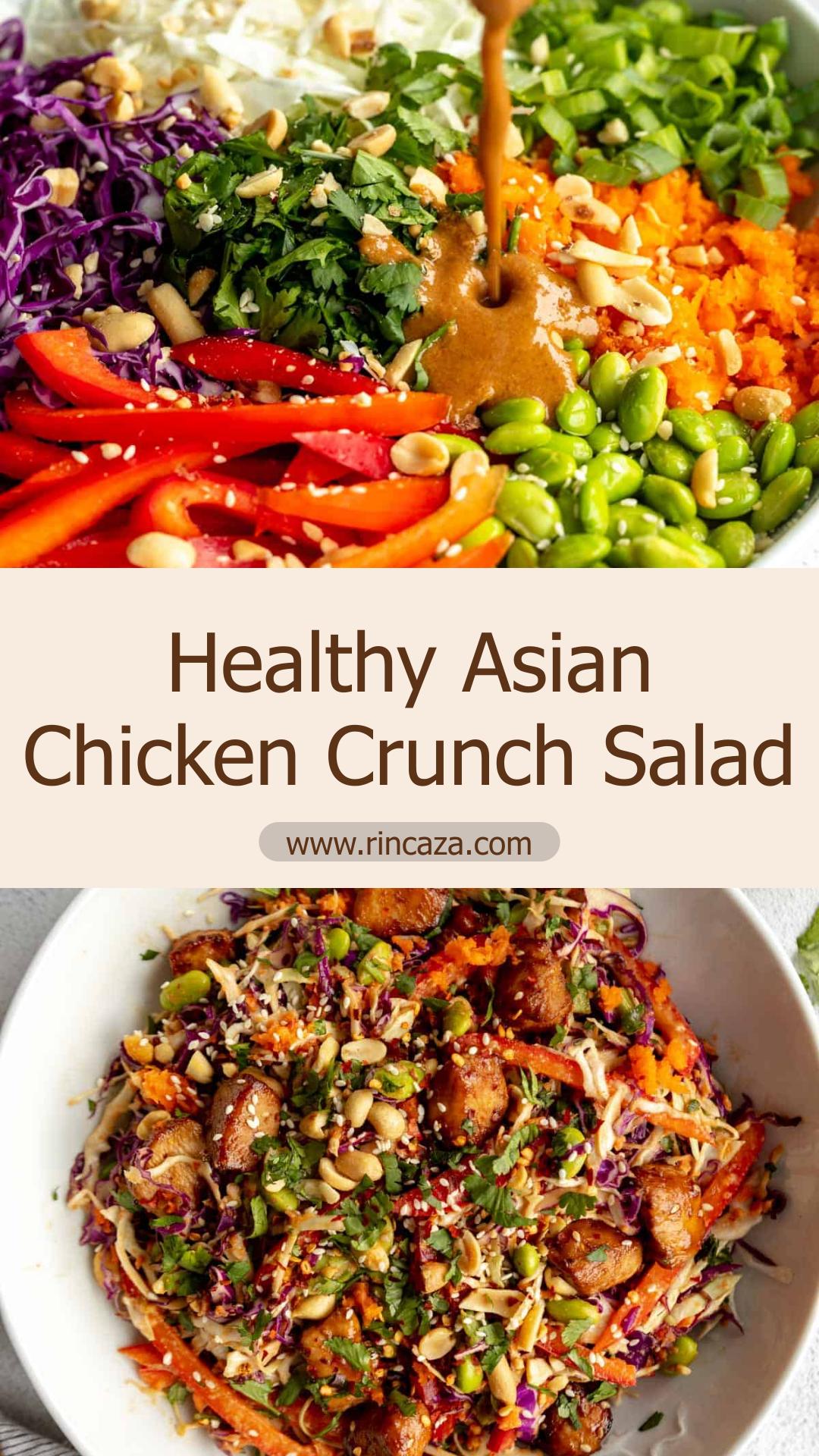 Asian Chicken Crunch Salad with Sesame Chicken and Peanut Dressing — pin 1