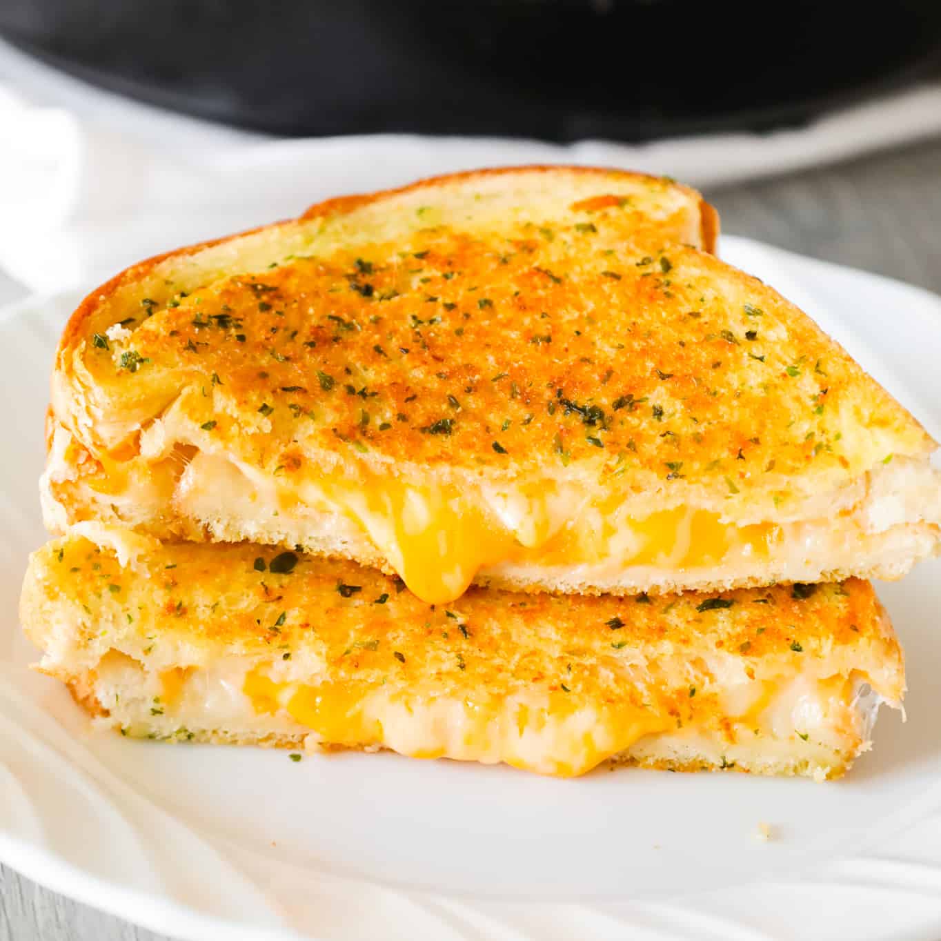 Garlic Bread Grilled Cheese with Gooey Mozzarella and Cheddar