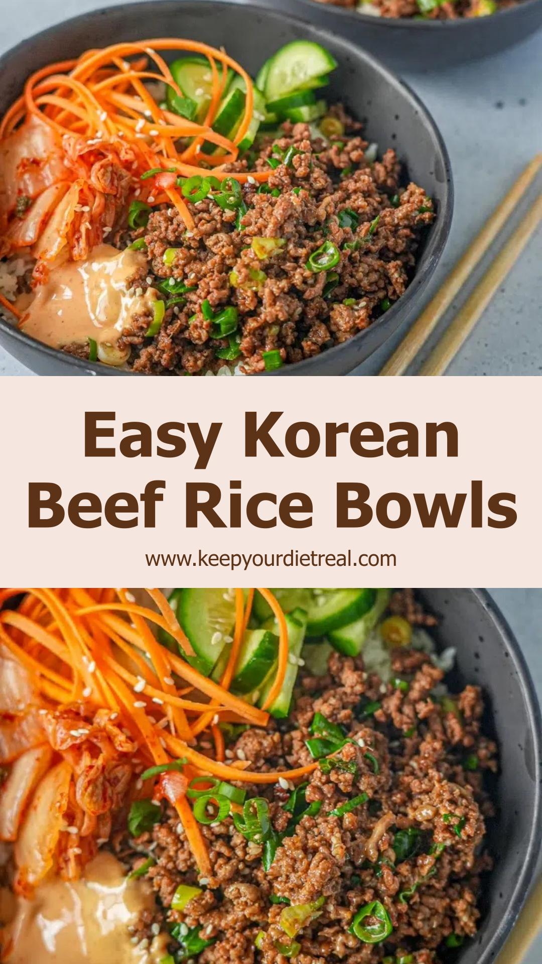 Korean Beef Rice Bowls With Creamy Gochujang Mayo and Kimchi — pin 3
