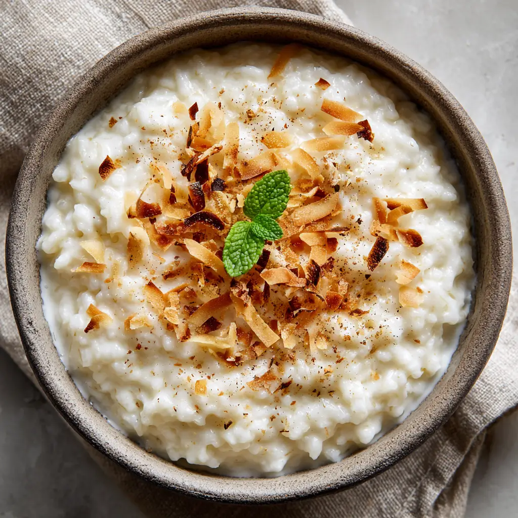 Creamy Coconut Rice Pudding with Toasted Coconut and Nutmeg