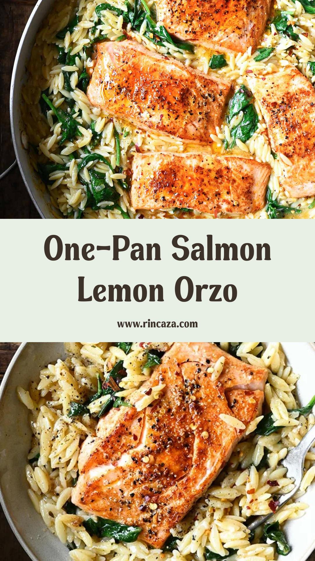 One Skillet Salmon with Lemon Orzo and Glossy Parmesan Sauce — pin 3