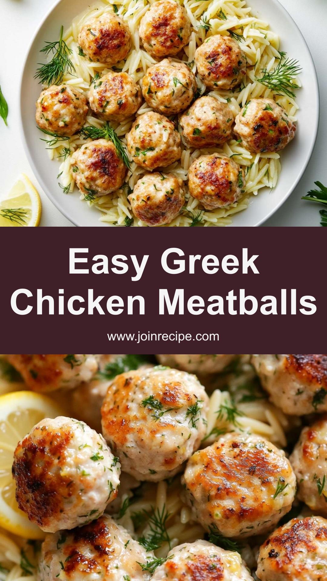 Greek Chicken Meatballs with Bright Lemon Orzo — pin 1