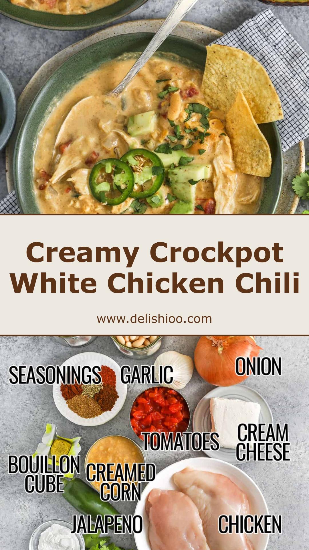 Crockpot White Chicken Chili: Creamy Make-Ahead Slow Cooker Dinner — pin 2