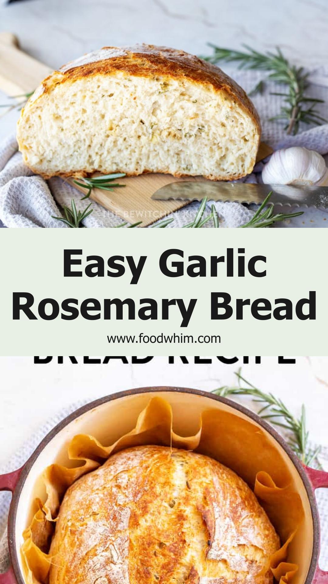 Dutch Oven Garlic Rosemary Bread with a Crusty Golden Crust — pin 1