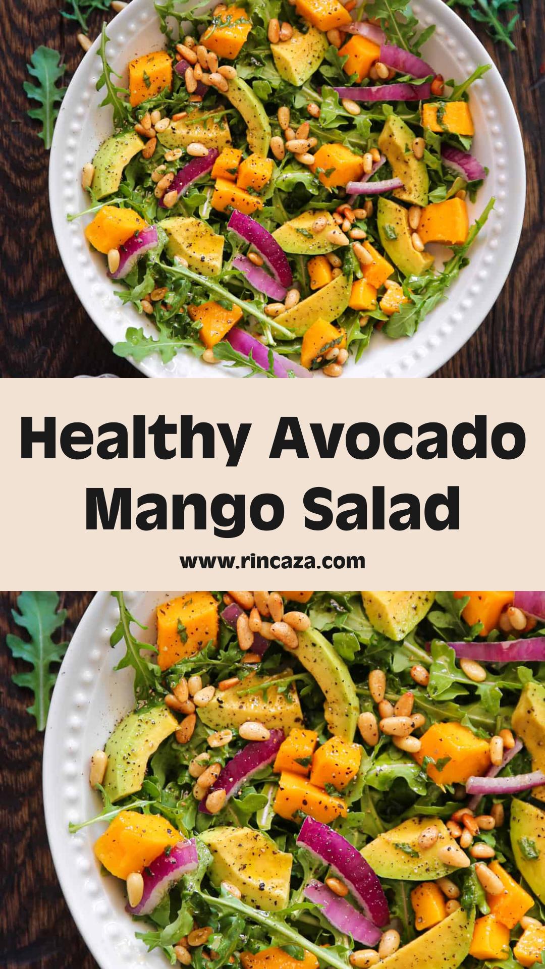 Avocado Mango Salad with Arugula, Pine Nuts, and Honey-Lime Dressing — pin 2