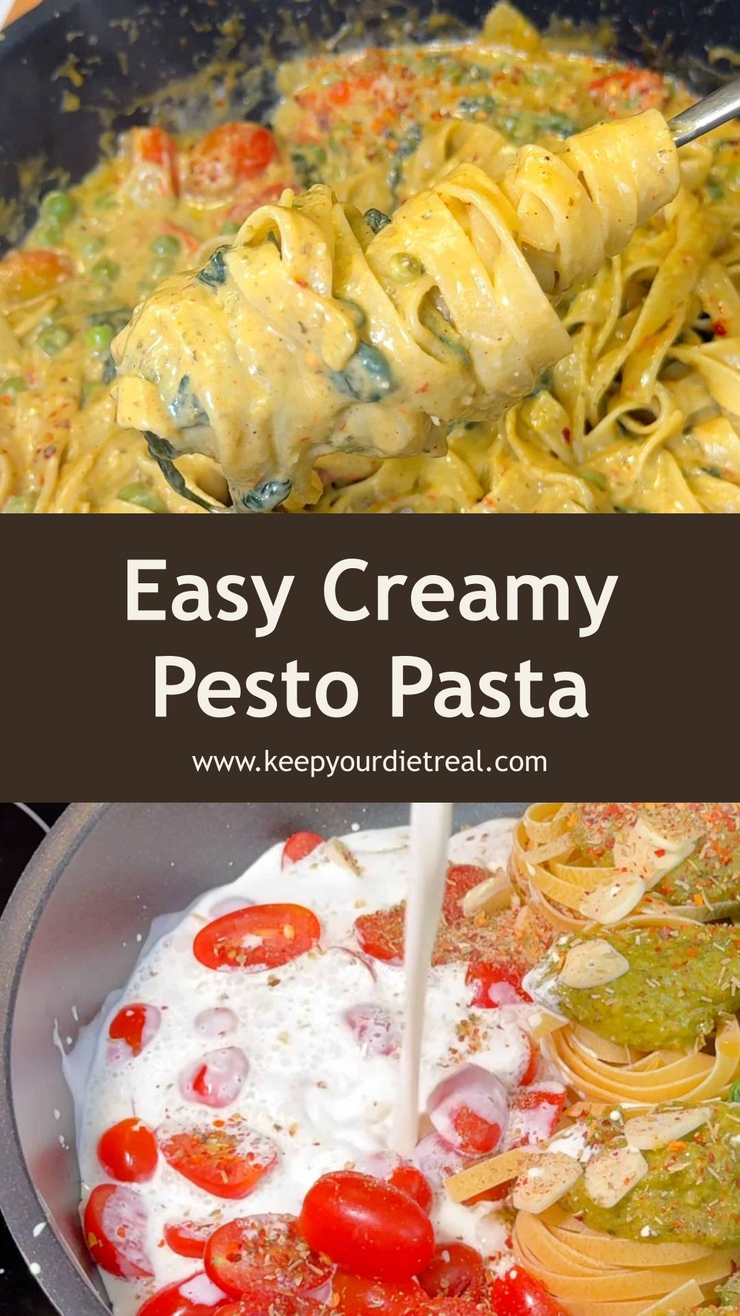 One-Pot Creamy Pesto Pasta with Tagliatelle and Cherry Tomatoes — pin 2