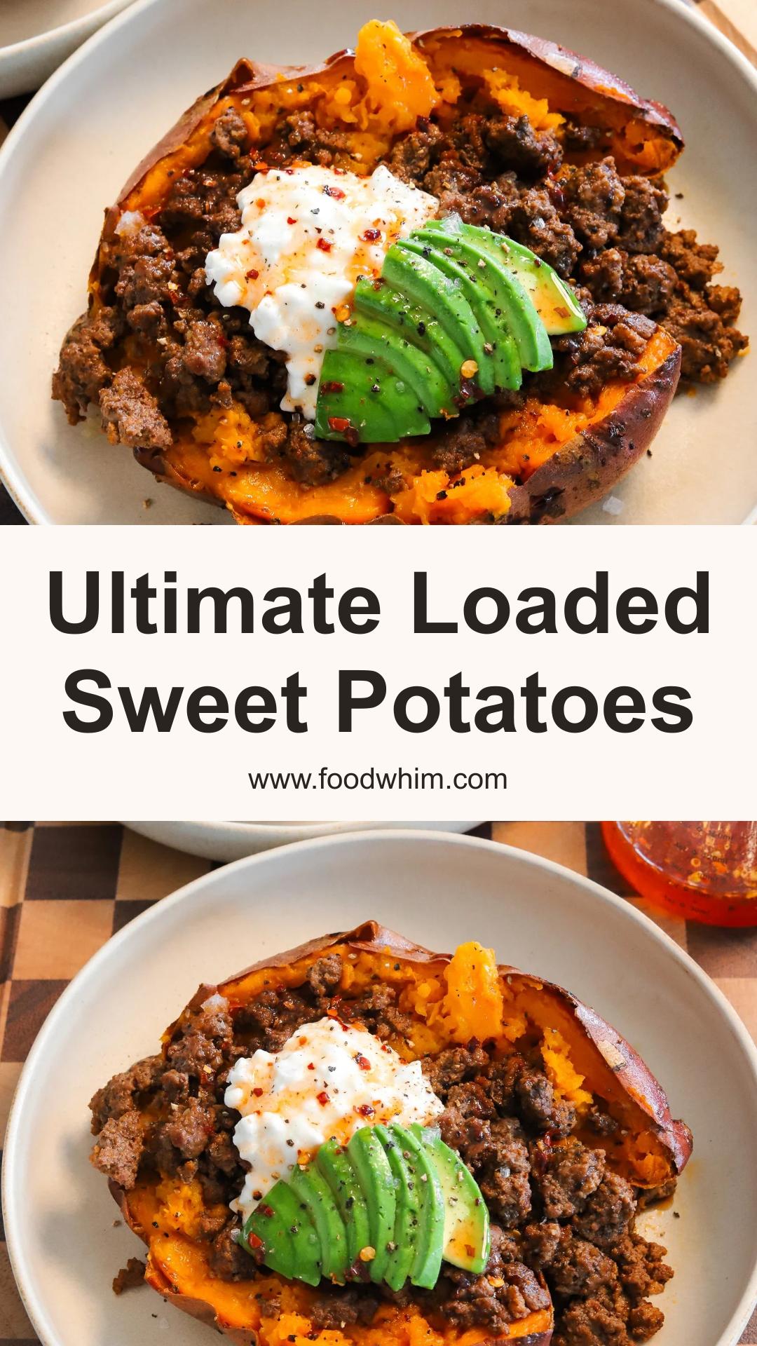 Loaded Sweet Potatoes with Spiced Beef, Cottage Cheese, and Hot Honey — pin 1